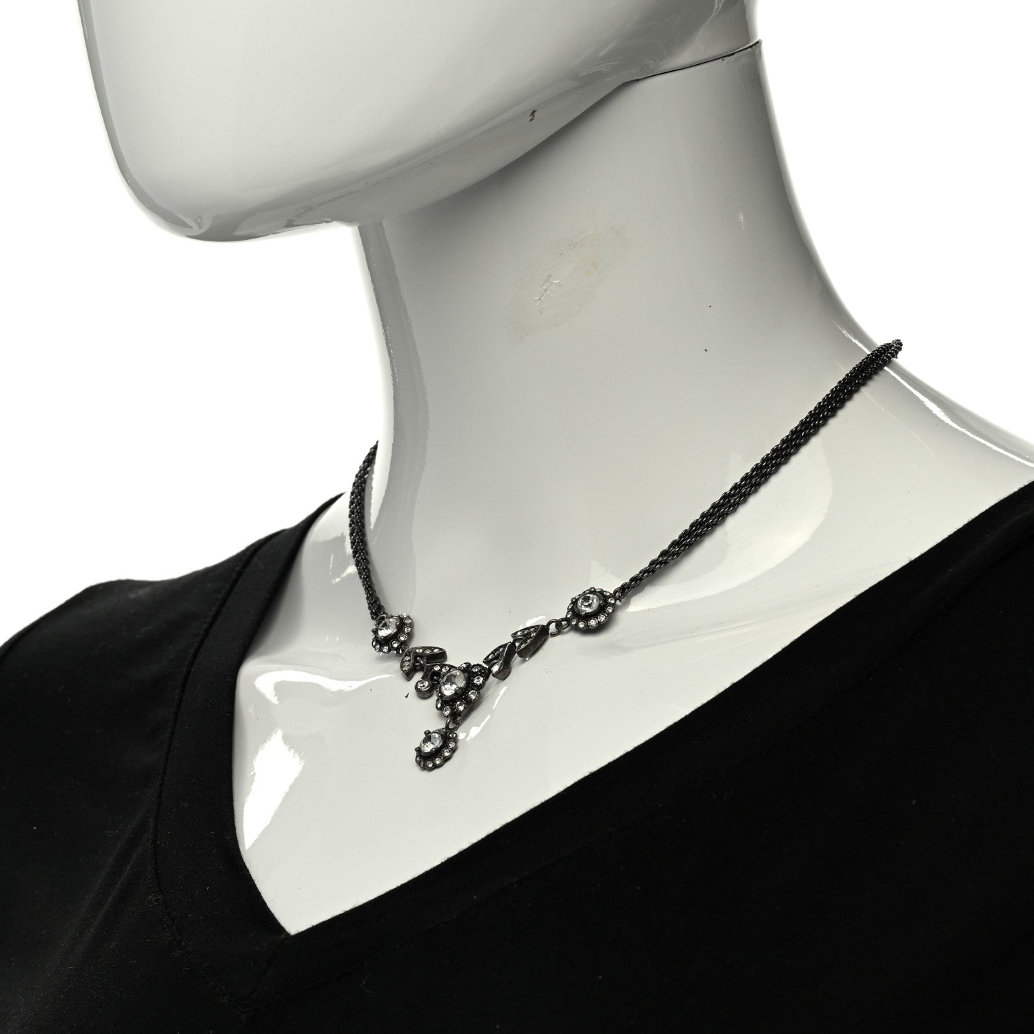 Christian Dior Crystal Flower Necklace Black 2 of 5