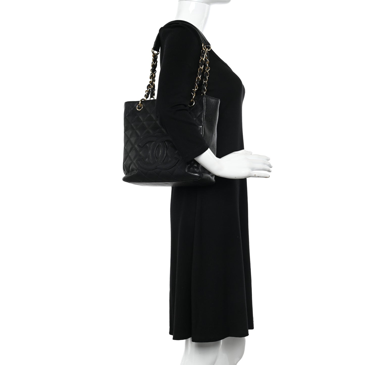 Caviar Quilted Petit Shopping Tote PST Black
