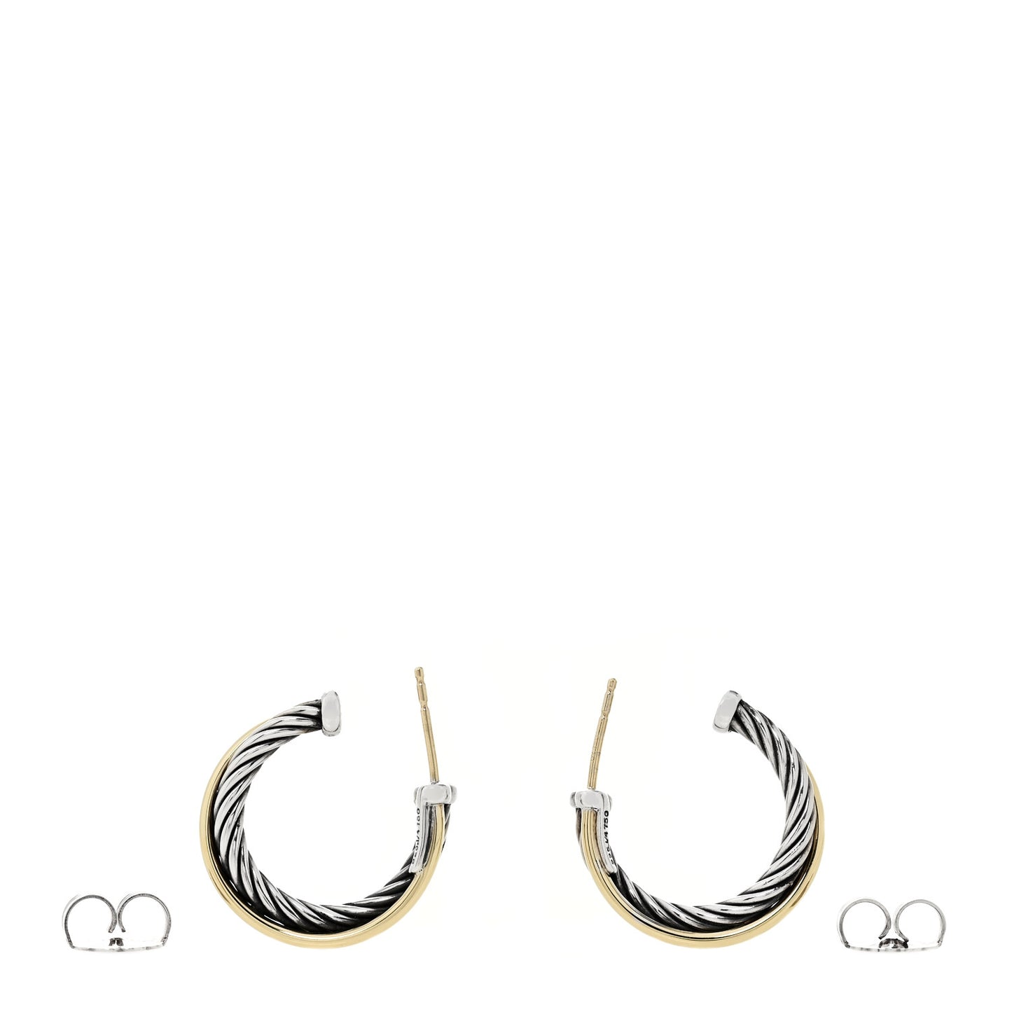 Sterling Silver 18K Yellow Gold 23mm Crossover Cable Hoop Earrings
