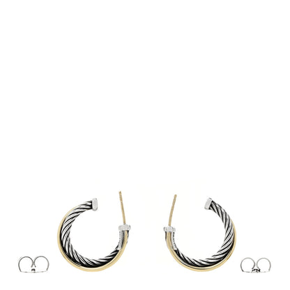 David Yurman Sterling Silver 18K Yellow Gold 23mm Crossover Cable Hoop Earrings 3 of 5
