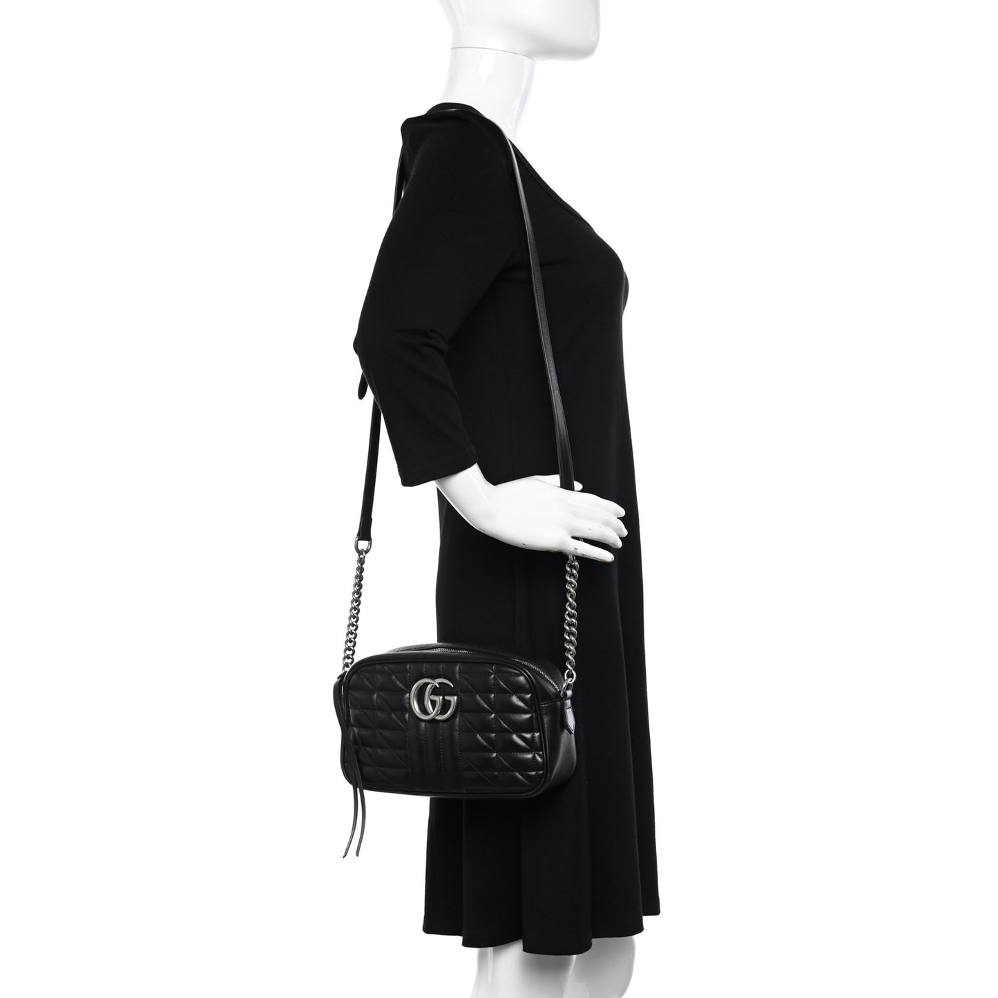 Calfskin Matelasse Aria Small GG Marmont Chain Shoulder Bag Black