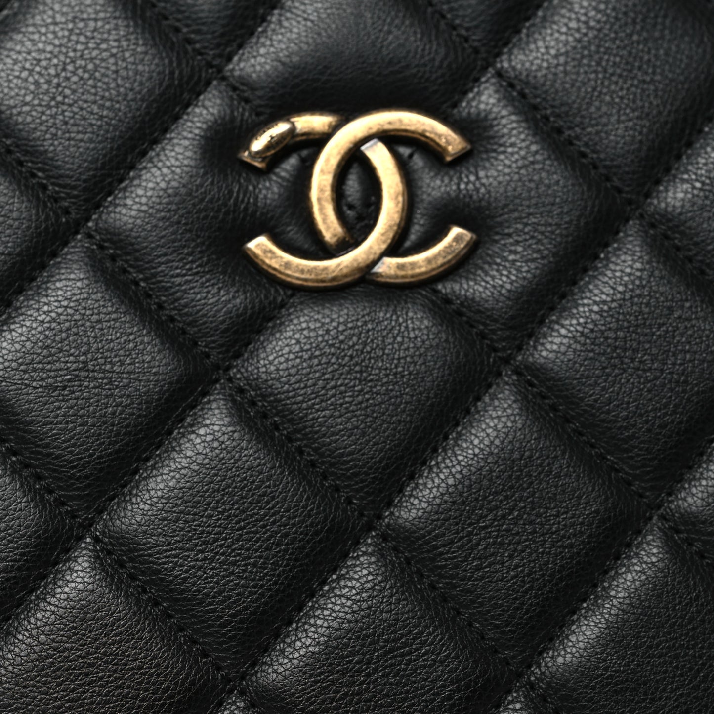 Calfskin Quilted Small CC Crown Tote Black