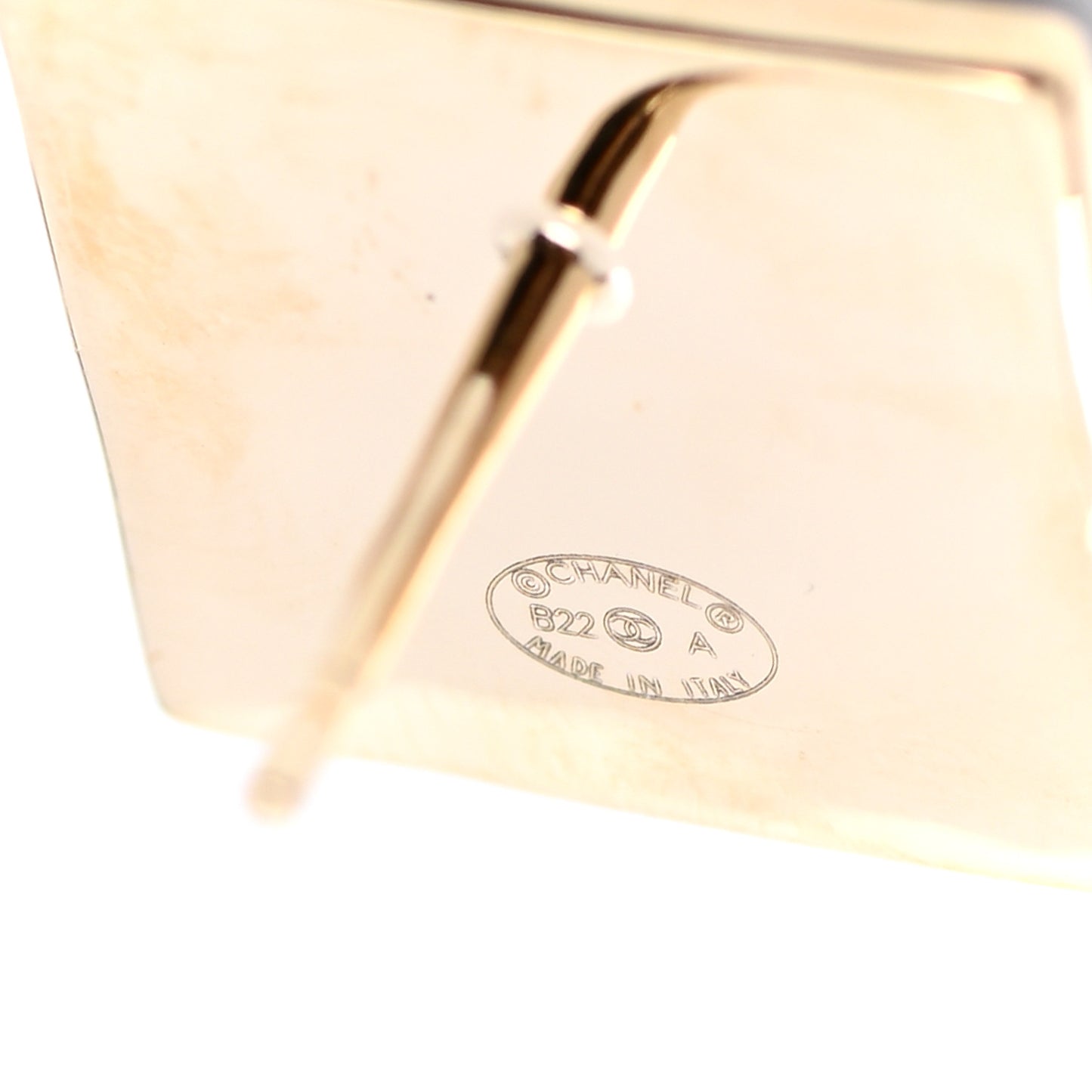 Metal Enamel CC Square Earrings Gold Black