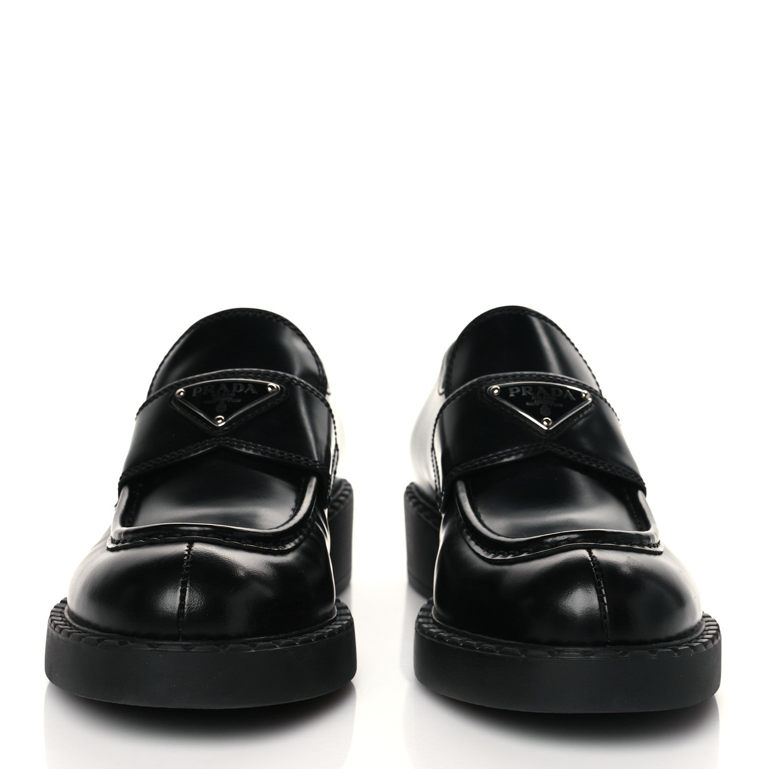 Prada Spazzolato Metal Triangle Logo 50mm Loafers 37.5 Black 3 of 8
