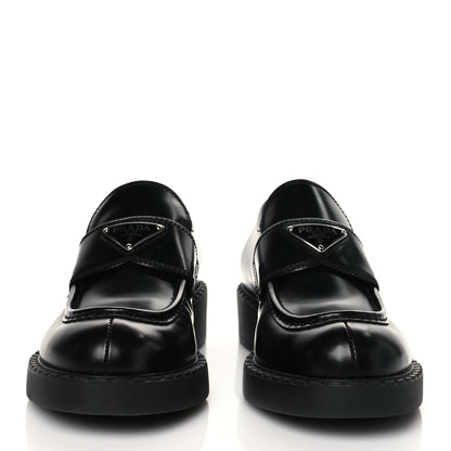 Prada Spazzolato Metal Triangle Logo 50mm Loafers 37.5 Black 3 of 8