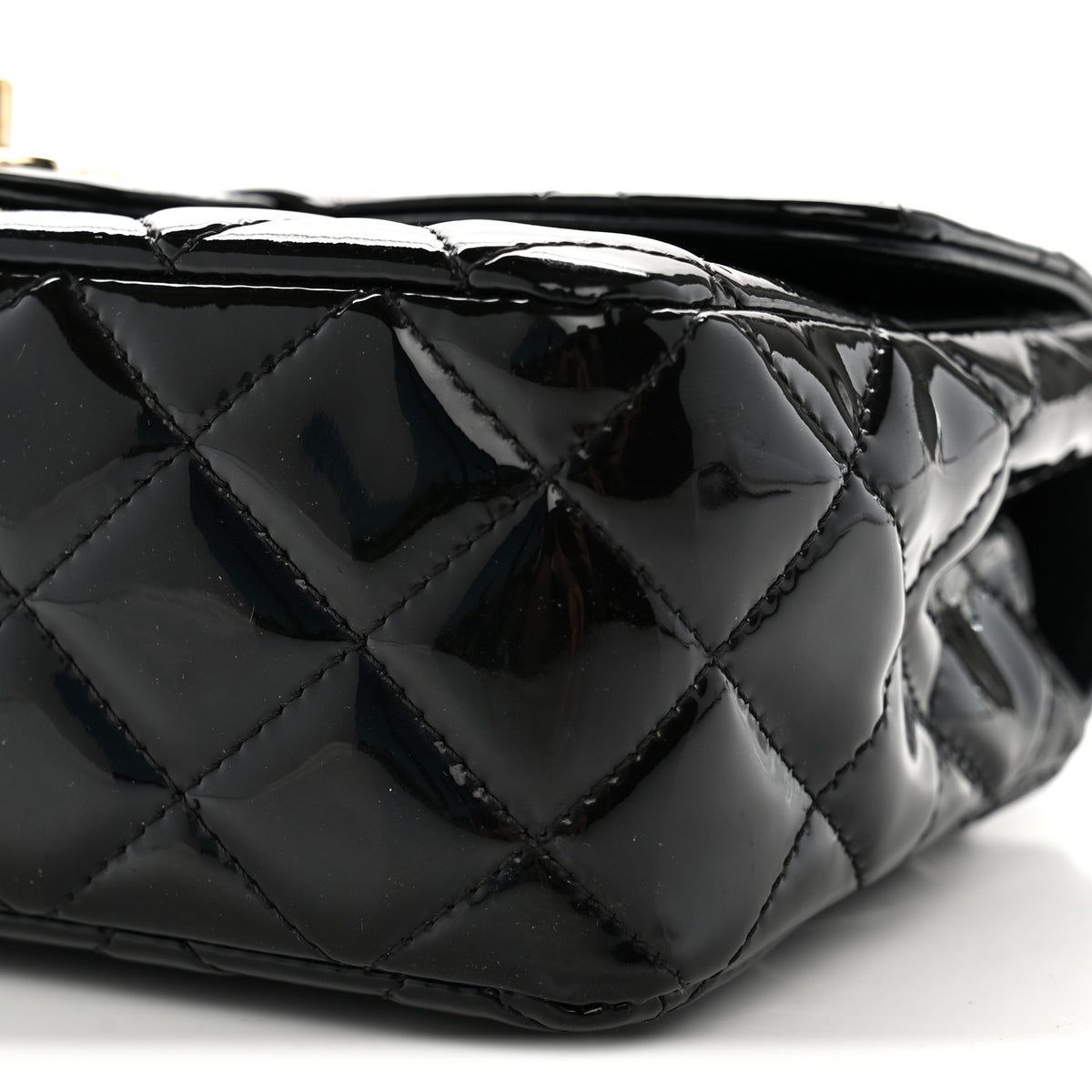 Patent Calfskin Quilted Mini Rectangular Flap Black