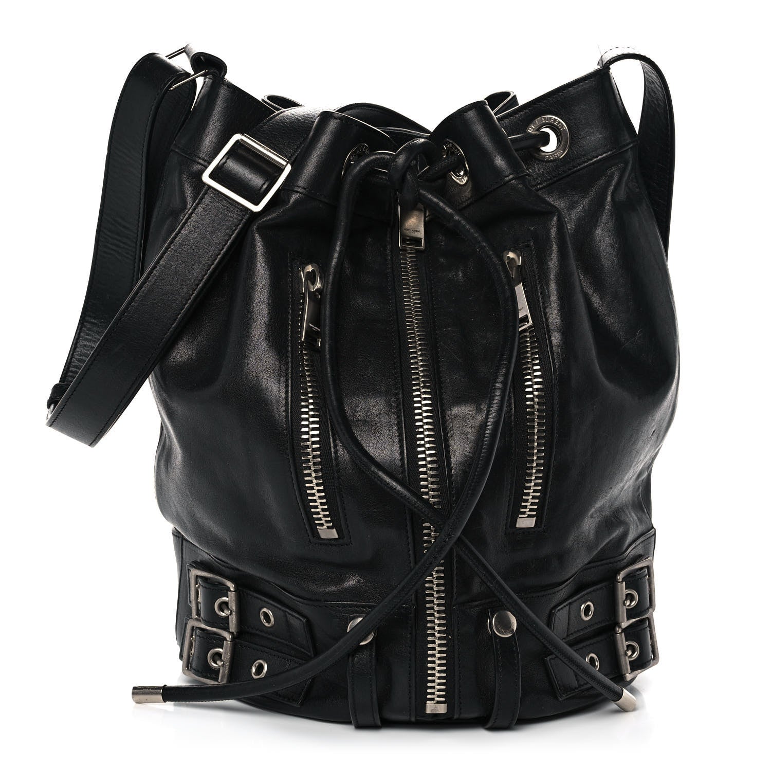 Saint Laurent Calfskin Medium Rider Bucket Bag Black 1 of 14