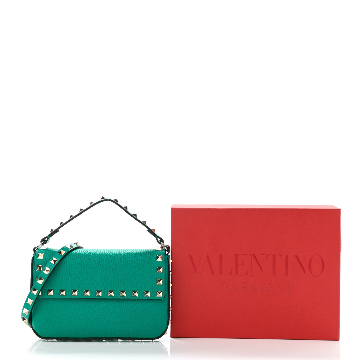 Valentino Garavani Grainy Calfskin Rockstud Crossbody Pouch Ultra Marine Green 10 of 10