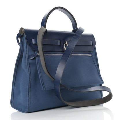 Hermes Vache Hunter Toile Herbag Zip 31 PM Bleu Brighton Bleu Saphir 4 of 22