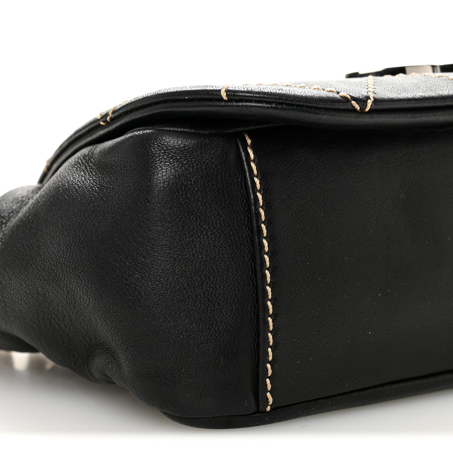 Lambskin Contrast Stitch Small Surpique Accordion Flap Black