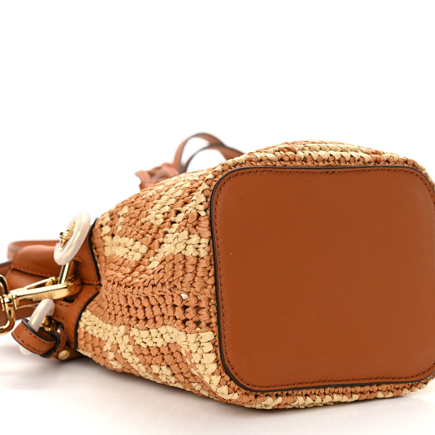 Raffia Vitello Seta F is Fendi FF Woven Mini Mon Tresor Bucket Bag Brick Natural