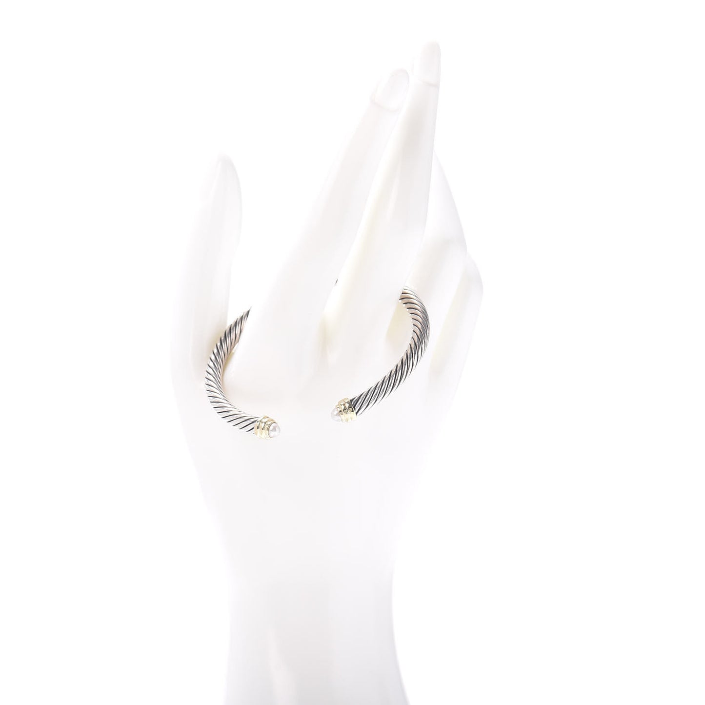 Sterling Silver 14K Yellow Gold Pearl 5mm Cable Classics Petite Color Bracelet