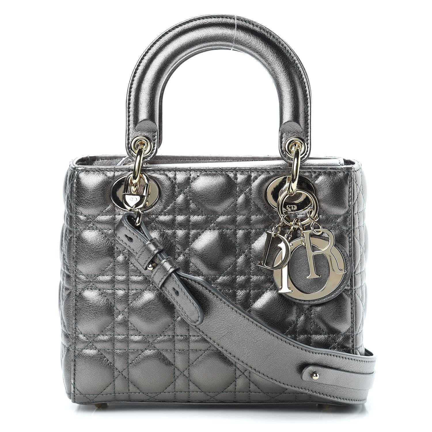 Christian Dior Metallic Grained Calfskin Cannage Small Lady Dior Gunmetal 1 of 11