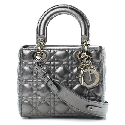 Christian Dior Metallic Grained Calfskin Cannage Small Lady Dior Gunmetal 1 of 11