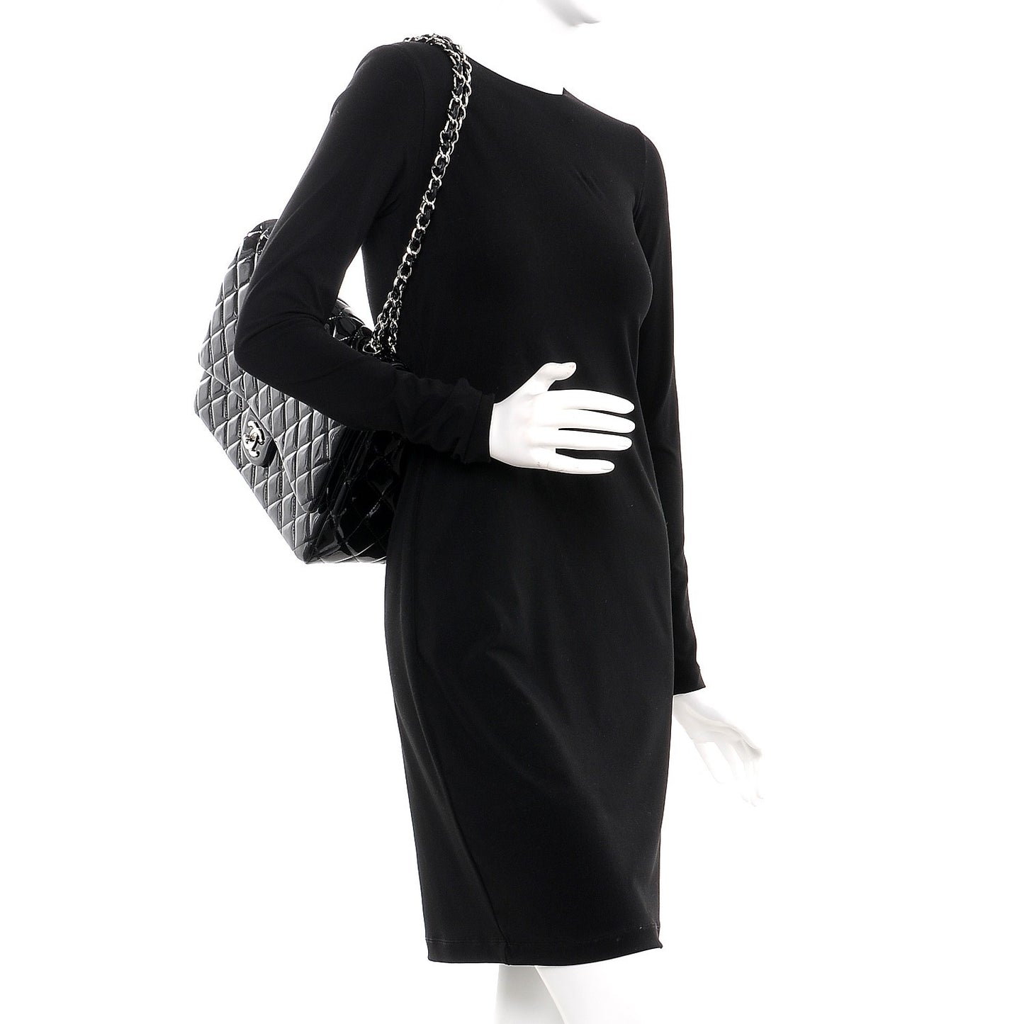 Patent Quilted Maxi Double Flap Black