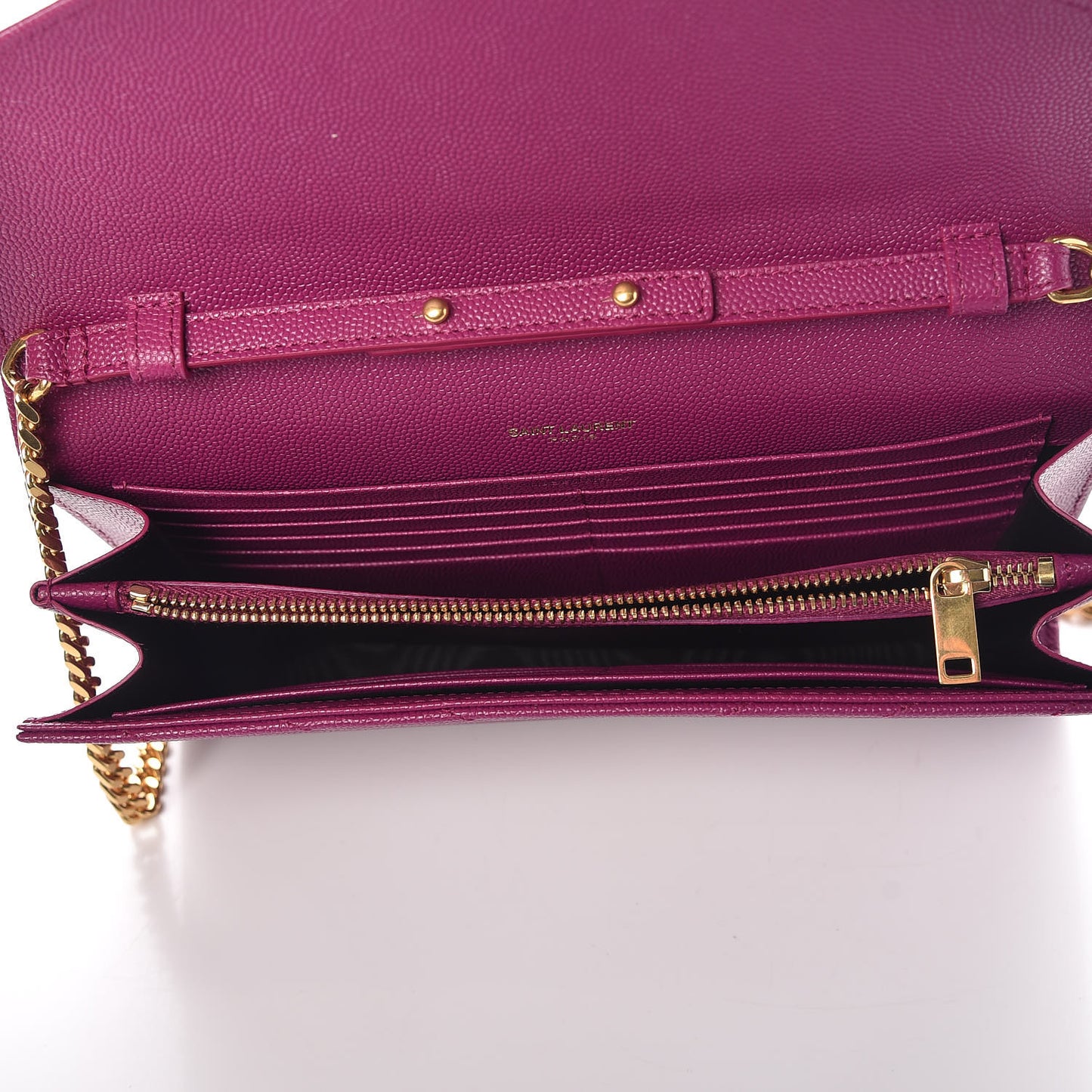 Grain De Poudre Matelasse Chevron Monogram Chain Wallet Dark Grape