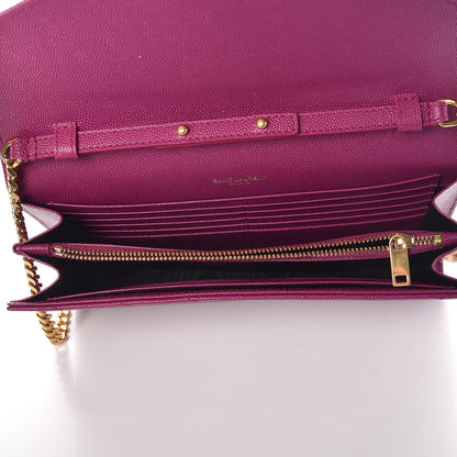 Saint Laurent Grain De Poudre Matelasse Chevron Monogram Chain Wallet Dark Grape 5 of 8