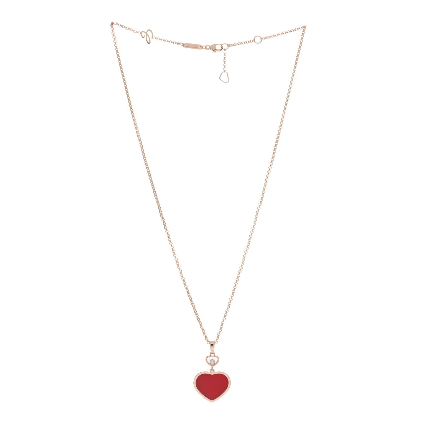 18K Rose Gold Diamond Happy Hearts Pendant Necklace Red