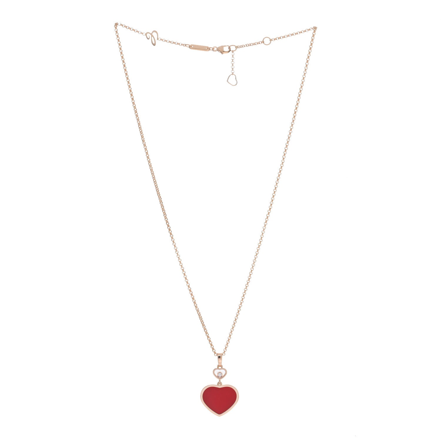 Chopard 18K Rose Gold Diamond Happy Hearts Pendant Necklace Red 2 of 4