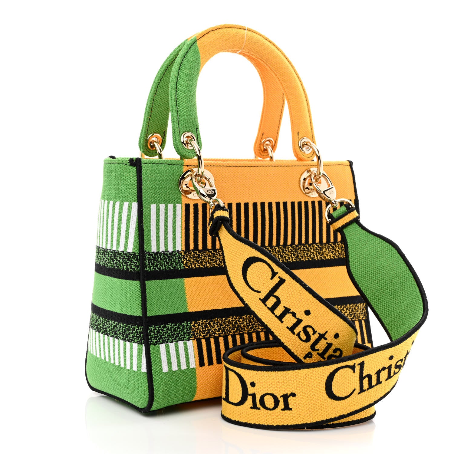 Christian Dior Canvas Embroidered Flower Pop Medium Lady D-Lite Bright Yellow Green 3 of 10