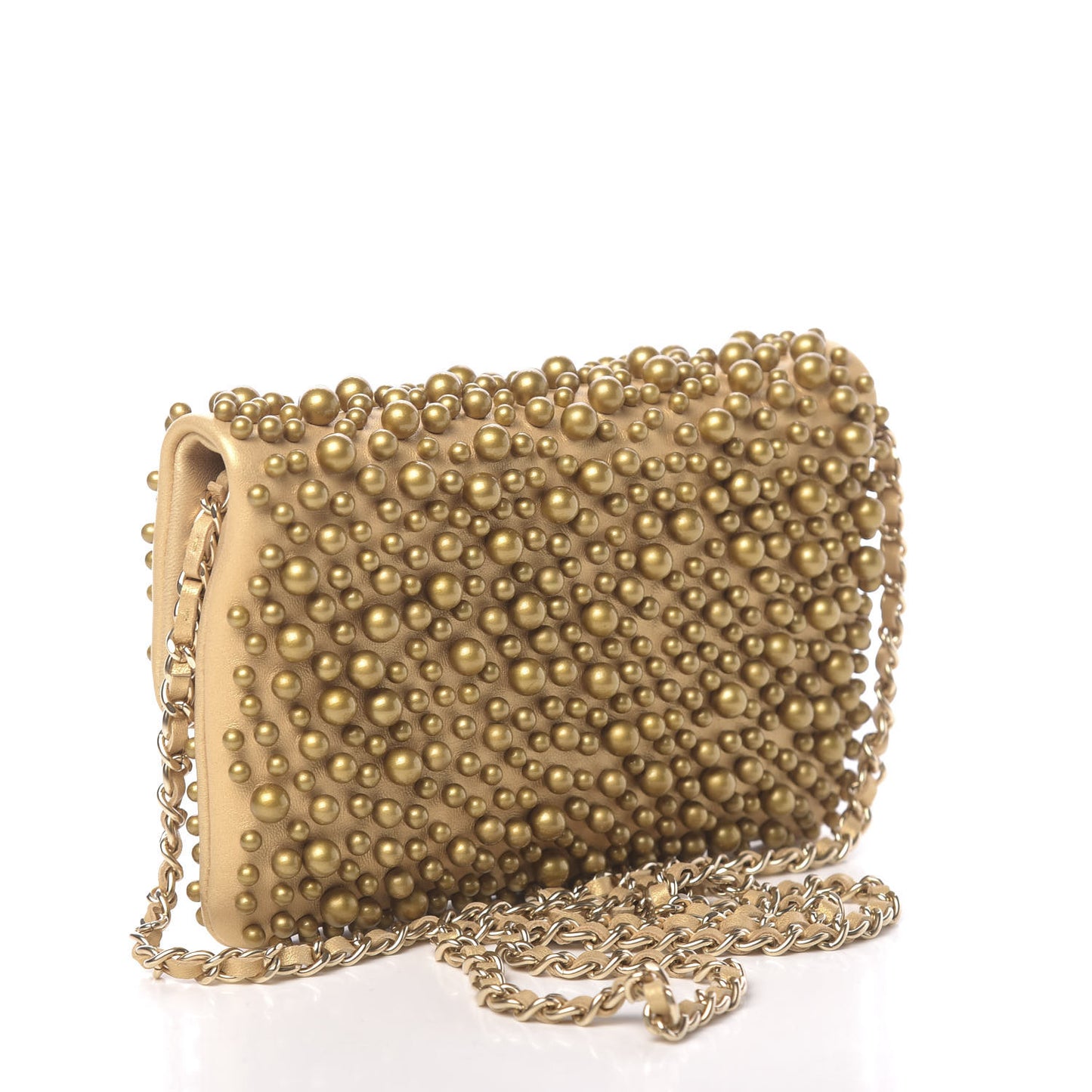 Lambskin Pearls Flap Gold