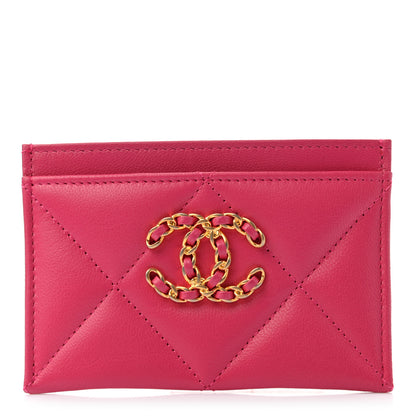 Chanel Shiny Goatskin Quilted 19 Card Holder Dark Pink 1 of 8