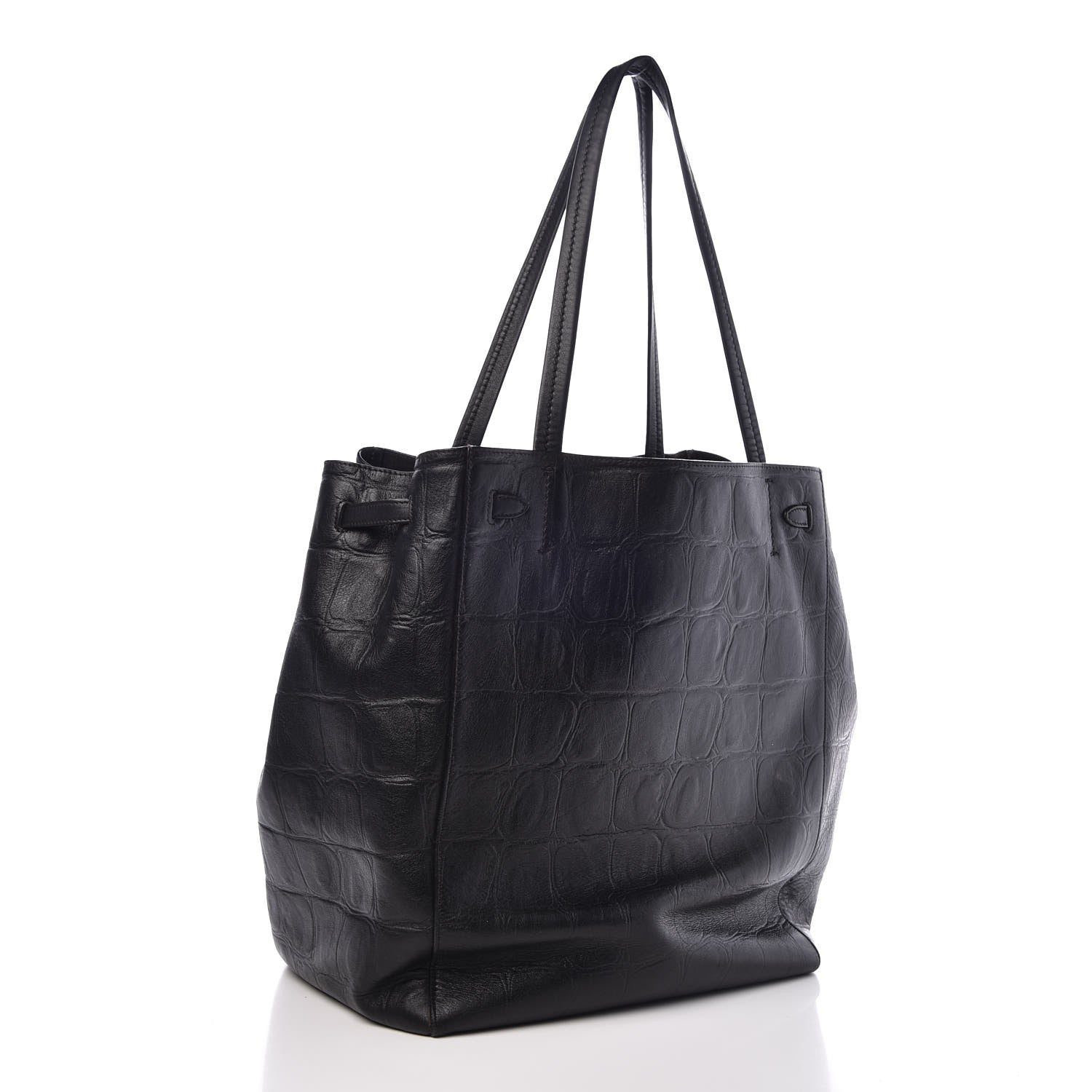 Celine Crocodile Embossed Calfskin Medium Belt Cabas Phantom Black 3 of 7