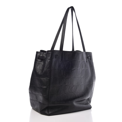 Celine Crocodile Embossed Calfskin Medium Belt Cabas Phantom Black 3 of 7