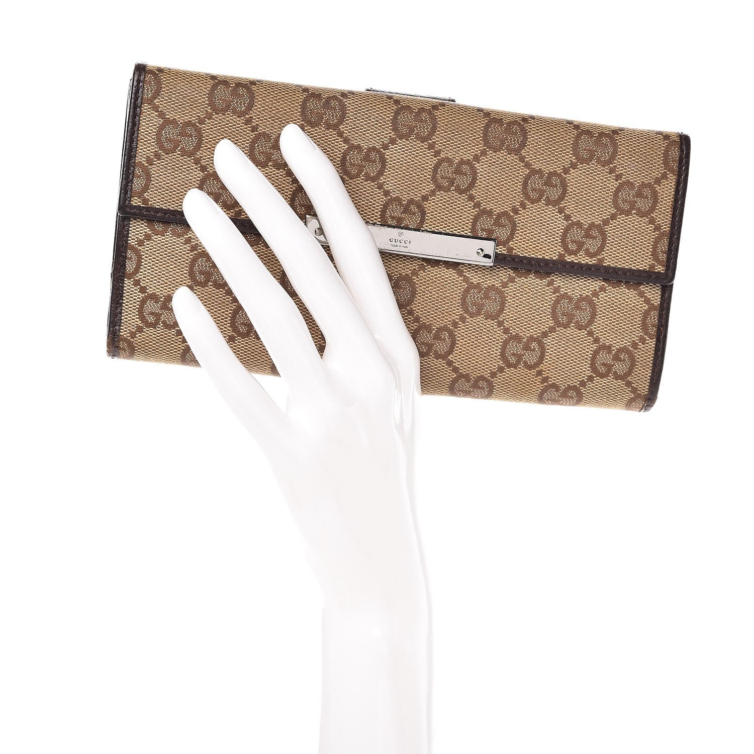 Gucci Monogram Metal Bar Continental Flap Wallet Beige Ebony Dark Brown 2 of 12