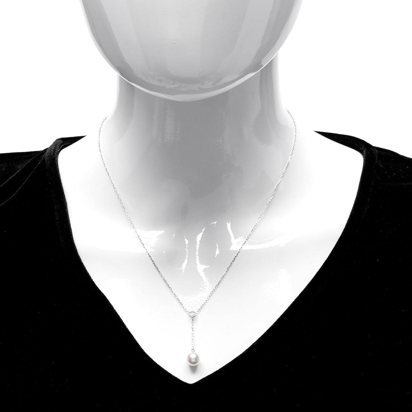 18K White Gold Akoya Pearl Diamond 7-7.5mm Drop Pendant Necklace