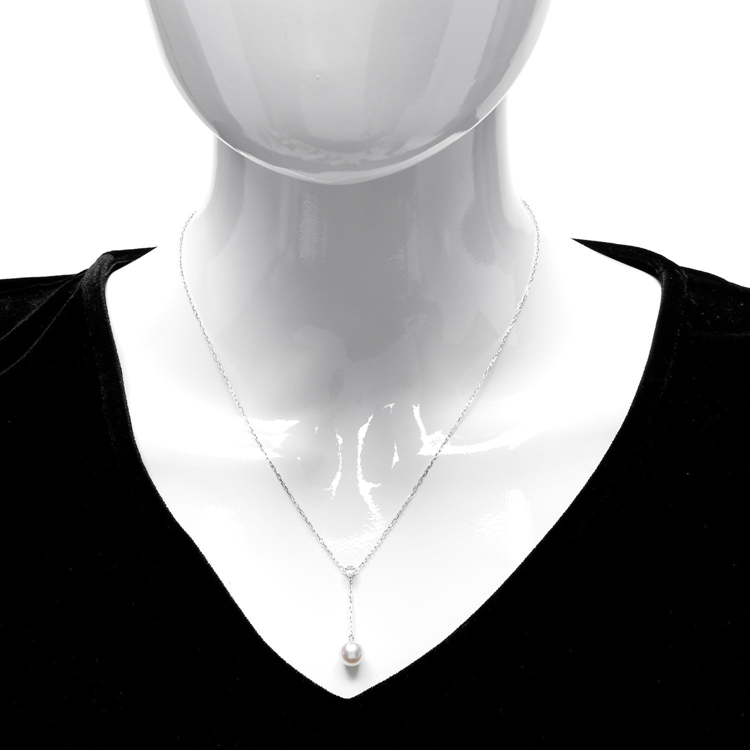 Mikimoto 18K White Gold Akoya Pearl Diamond 7-7.5mm Drop Pendant Necklace 2 of 4