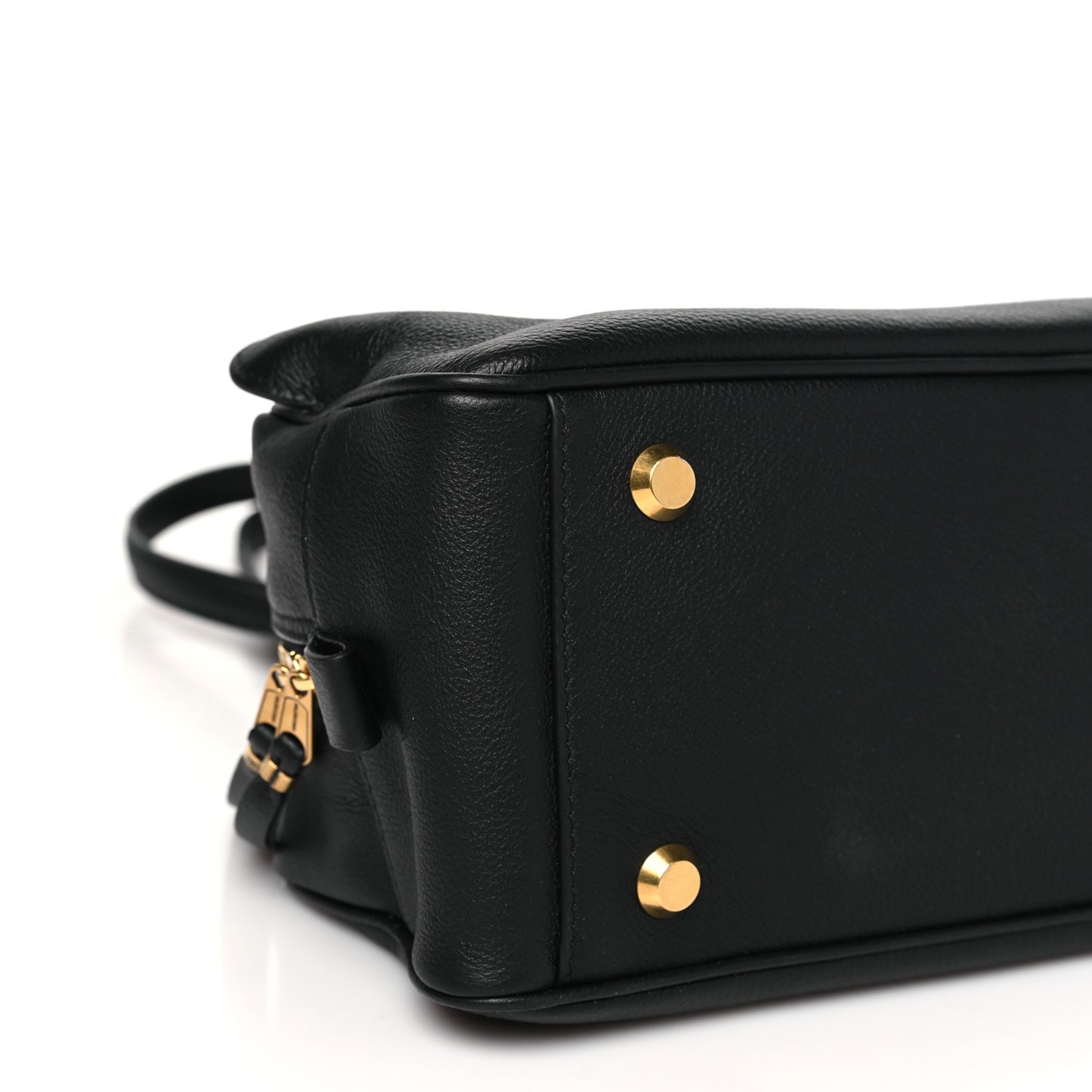 Grained Calfskin Small Carrie Bowling Bag Black