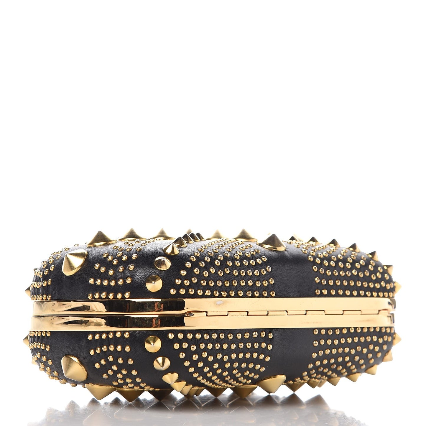 Calfskin Studded Britannia Skull Box Clutch Black