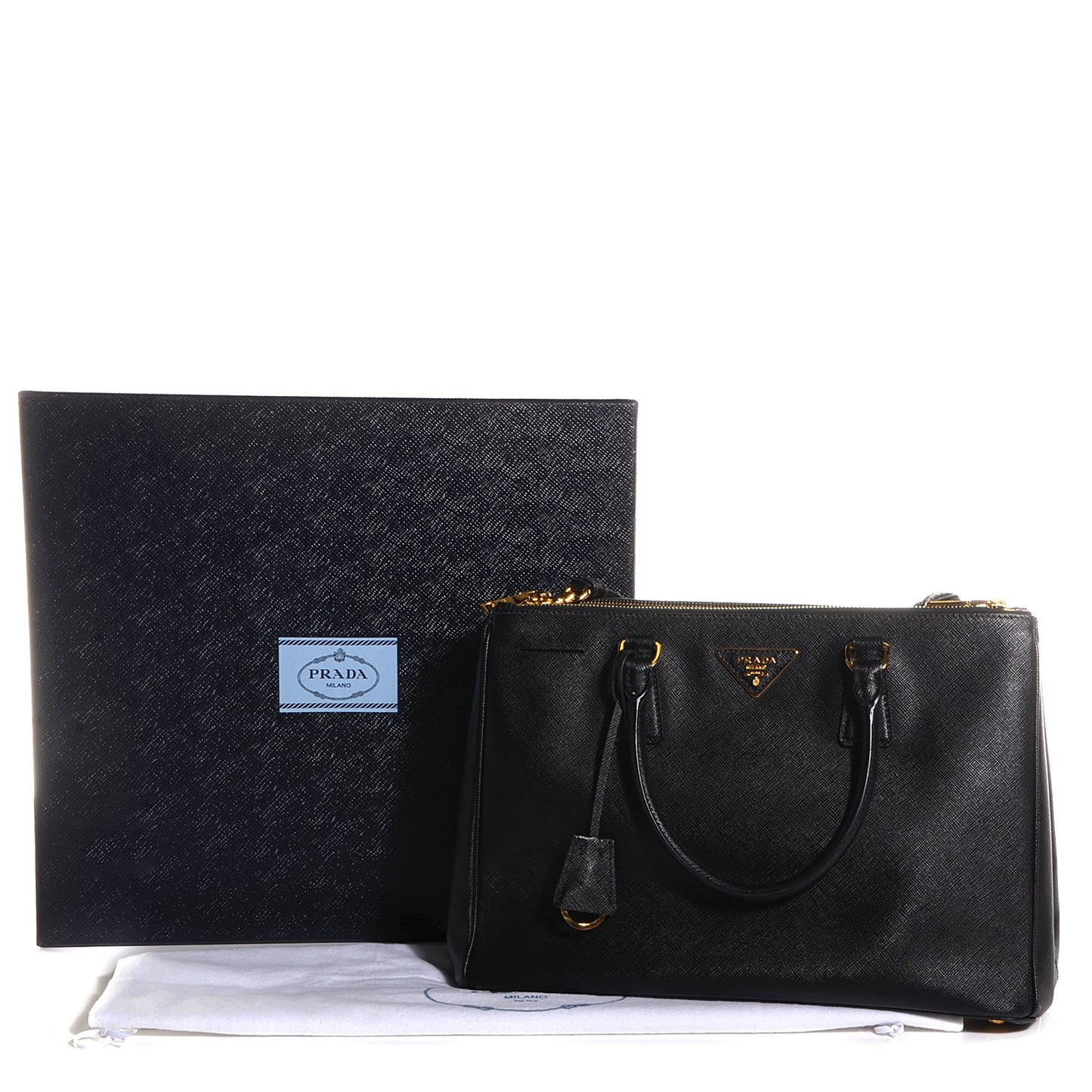 Saffiano Lux Medium Double Zip Tote Nero Black