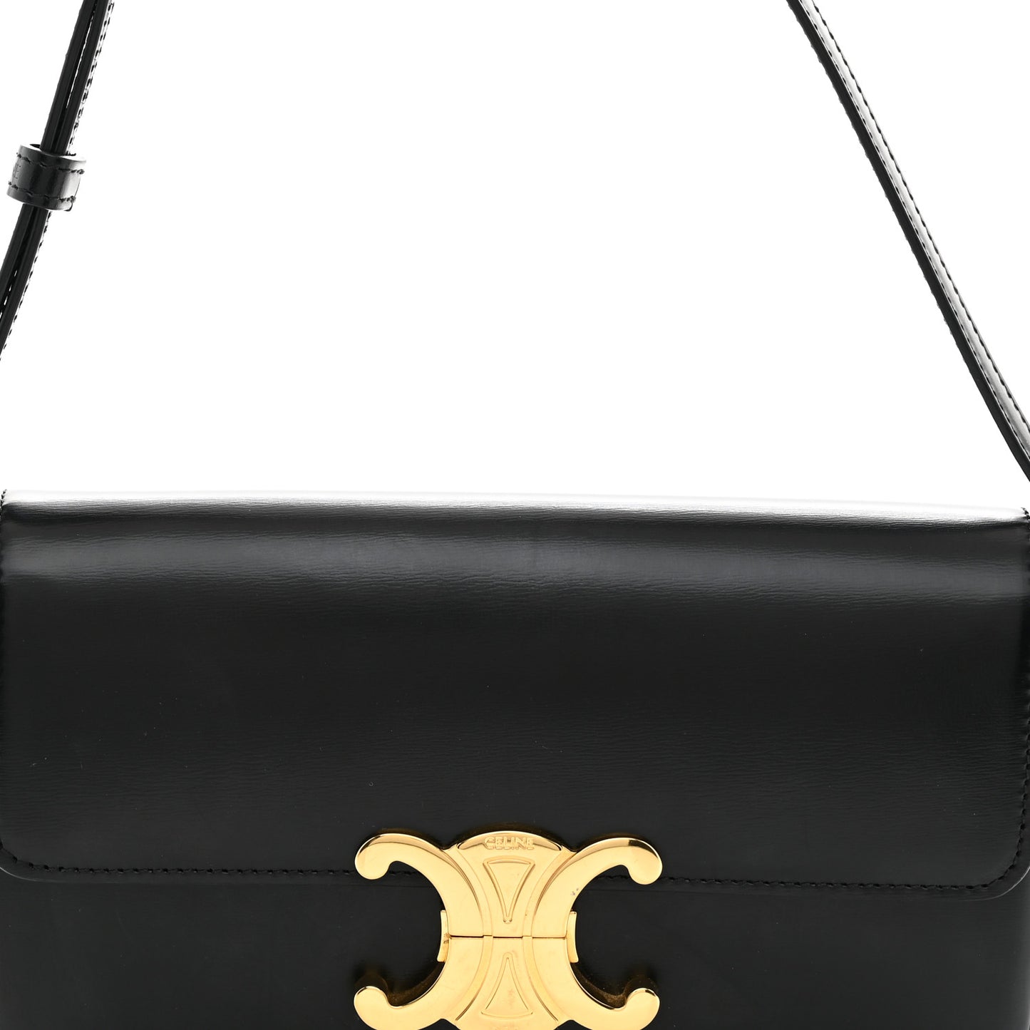 Shiny Calfskin Triomphe Shoulder Bag Black