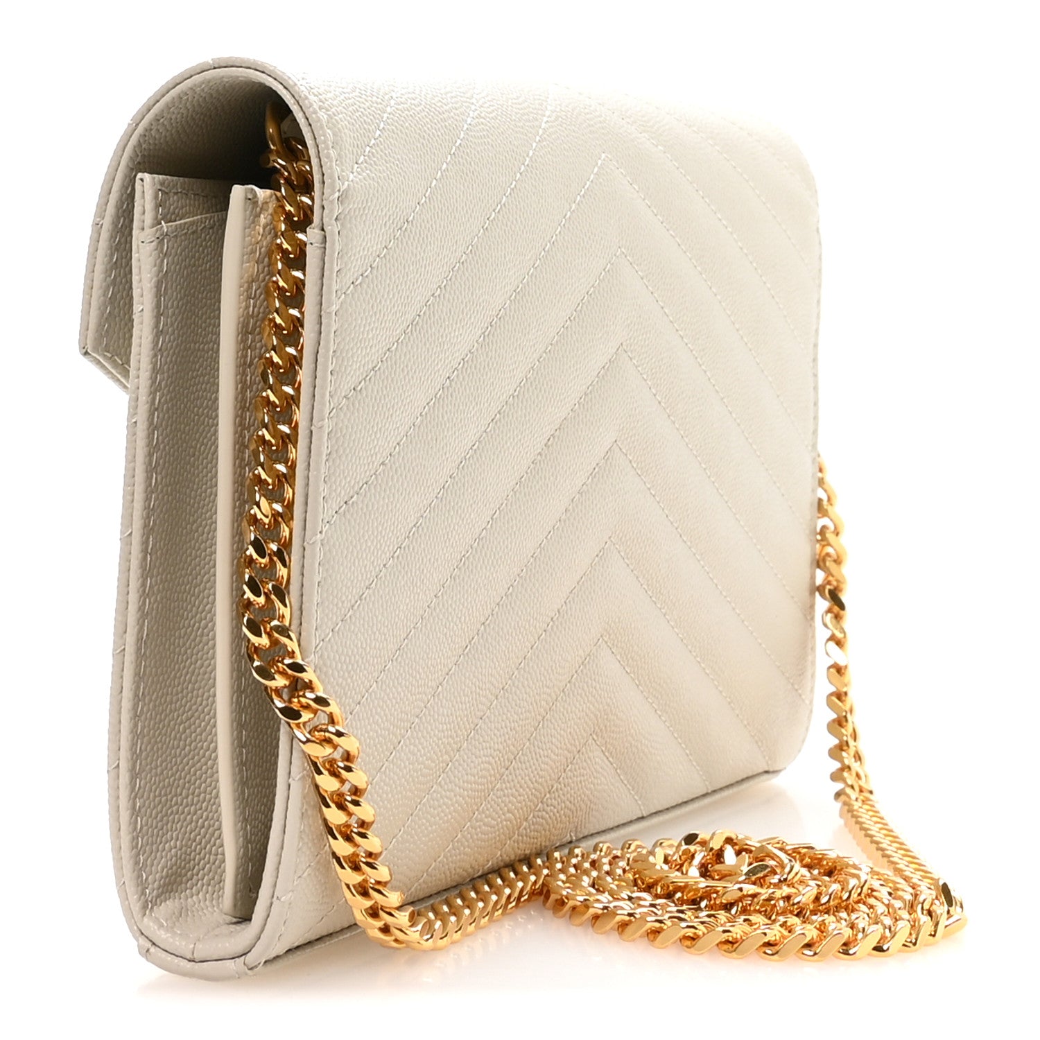 Saint Laurent Grain De Poudre Matelasse Chevron Monogram Chain Wallet Crema Soft 3 of 10
