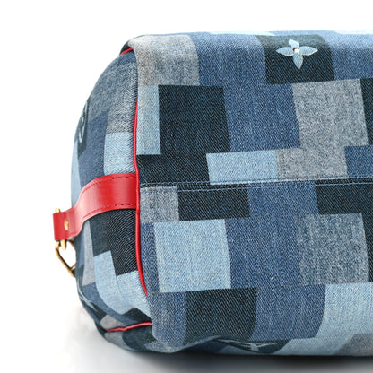 Louis Vuitton Denim Damier Monogram Patchwork Speedy Bandouliere 30 Blue Rouge 8 of 12