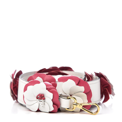 Prada Calfskin Flower Shoulder Strap Pink White 1 of 3