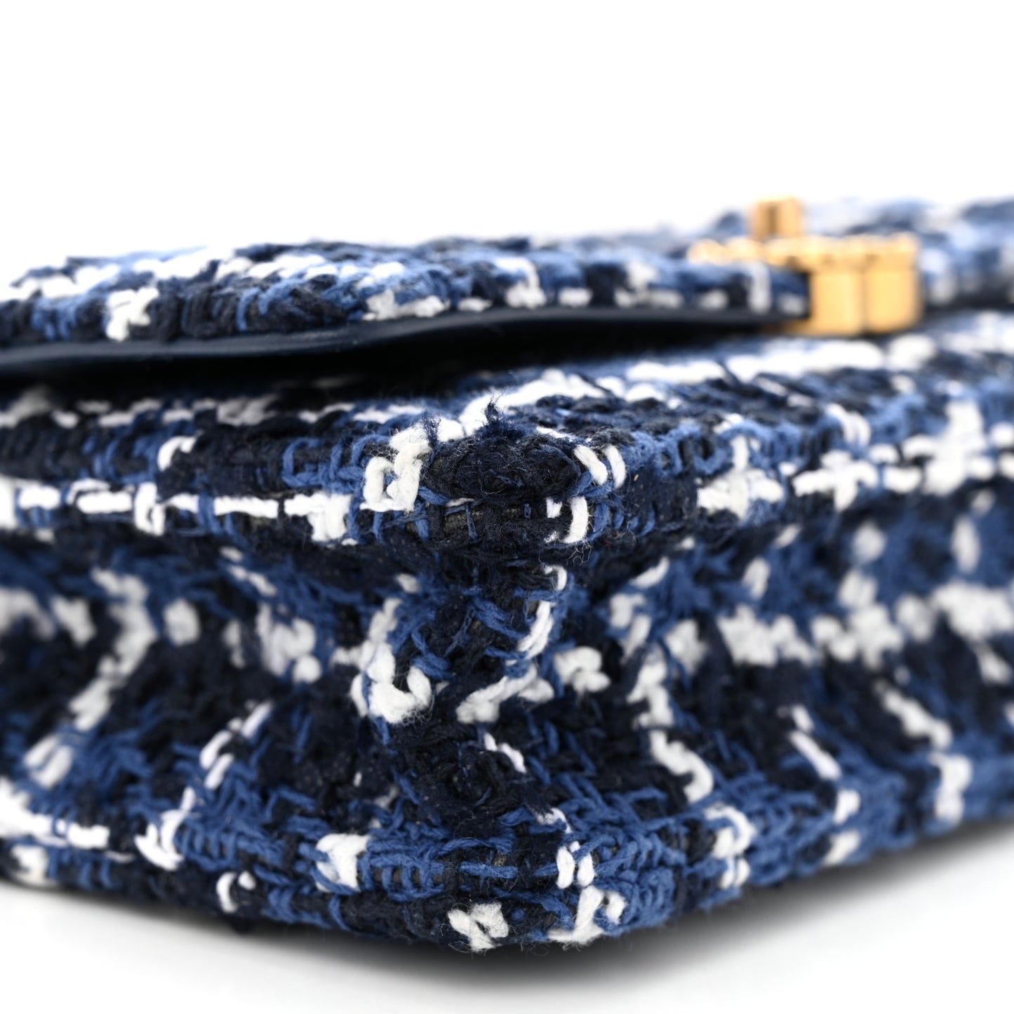 Tweed Quilted Chanel 19 Wallet On Chain WOC Blue White Navy Blue