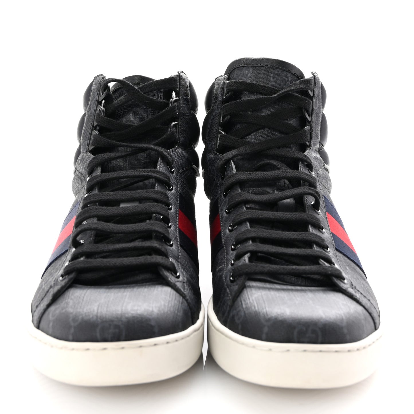 Calfskin Nylon Web Monogram Mens Ace High Top Sneakers 10 Black