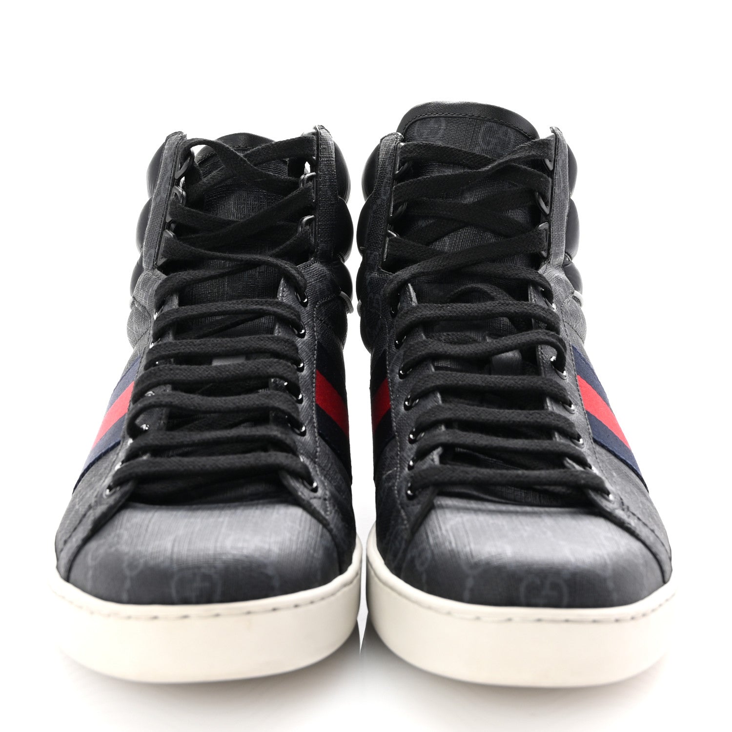 Gucci Calfskin Nylon Web Monogram Mens Ace High Top Sneakers 10 Black 3 of 11