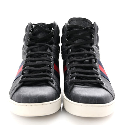 Gucci Calfskin Nylon Web Monogram Mens Ace High Top Sneakers 10 Black 3 of 11