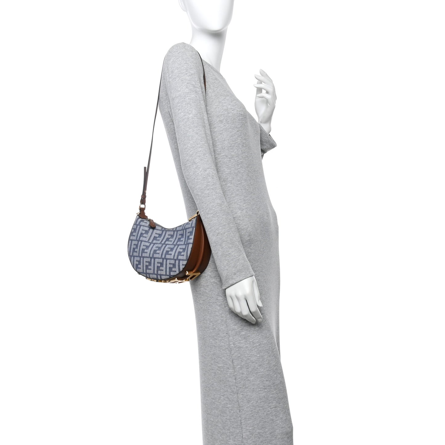 Denim Vitello King F is Fendi FF Embroidered Mini Fendigraphy Hobo Bag Blue Brown