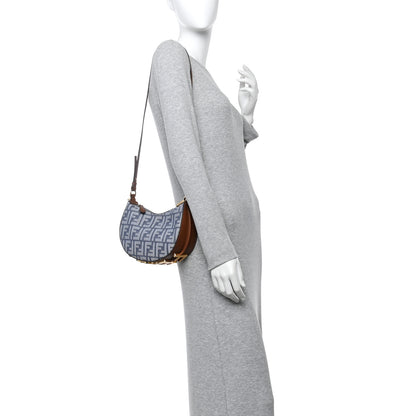 Fendi Denim Vitello King F is Fendi FF Embroidered Mini Fendigraphy Hobo Bag Blue Brown 2 of 11