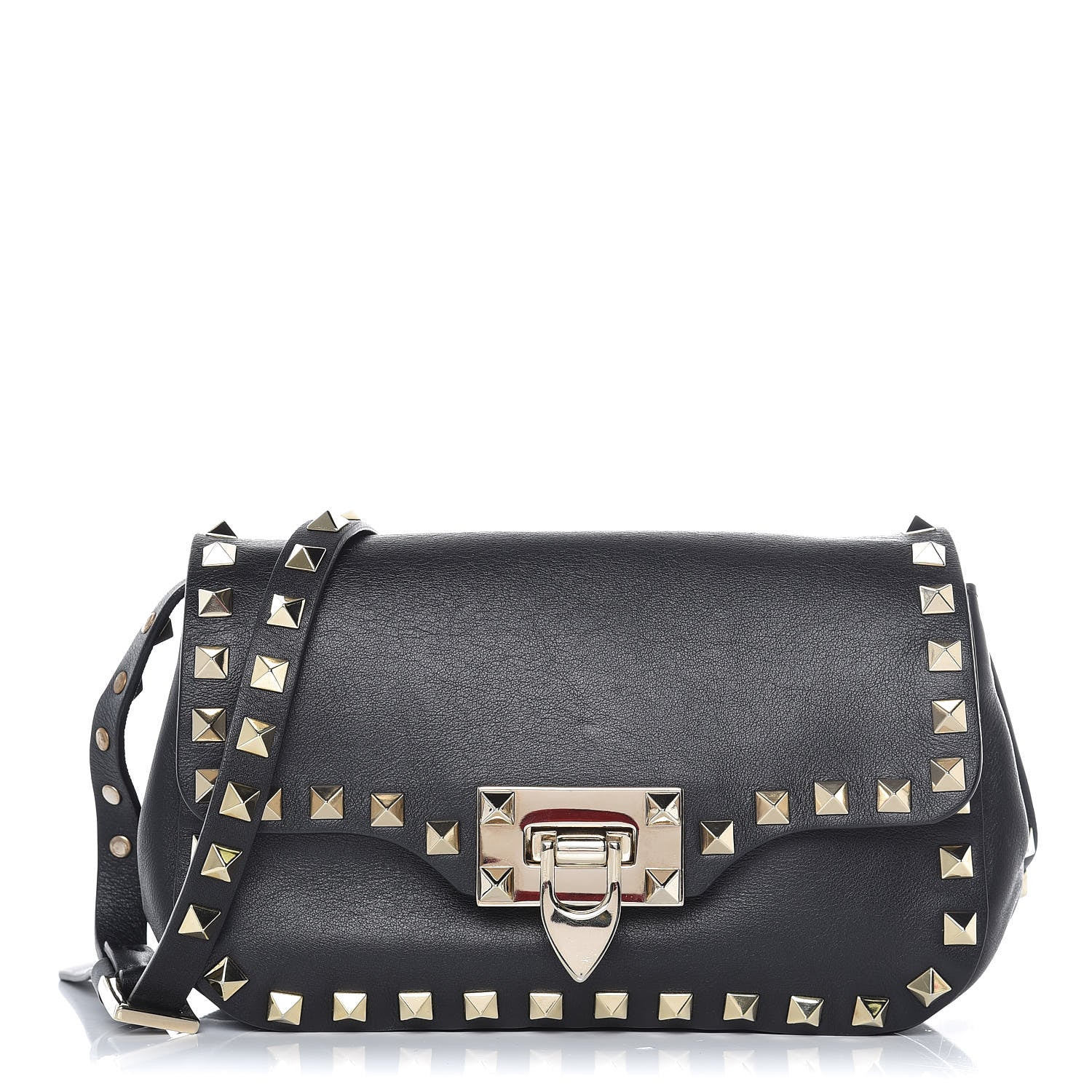 Valentino Garavani Vitello Mini Rockstud Flap Saddle Crossbody Bag Black 1 of 7