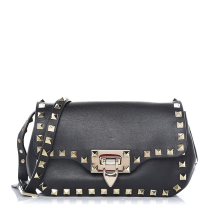 Valentino Garavani Vitello Mini Rockstud Flap Saddle Crossbody Bag Black 1 of 7