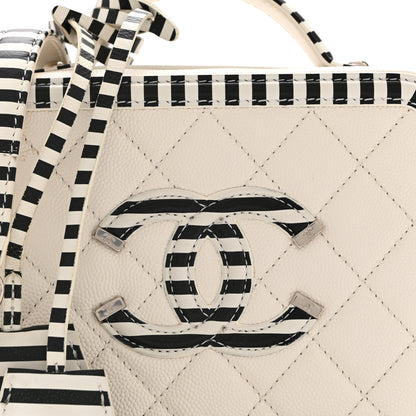 Chanel Caviar Quilted Striped Small CC Filigree Vanity Case White Black 8 of 10