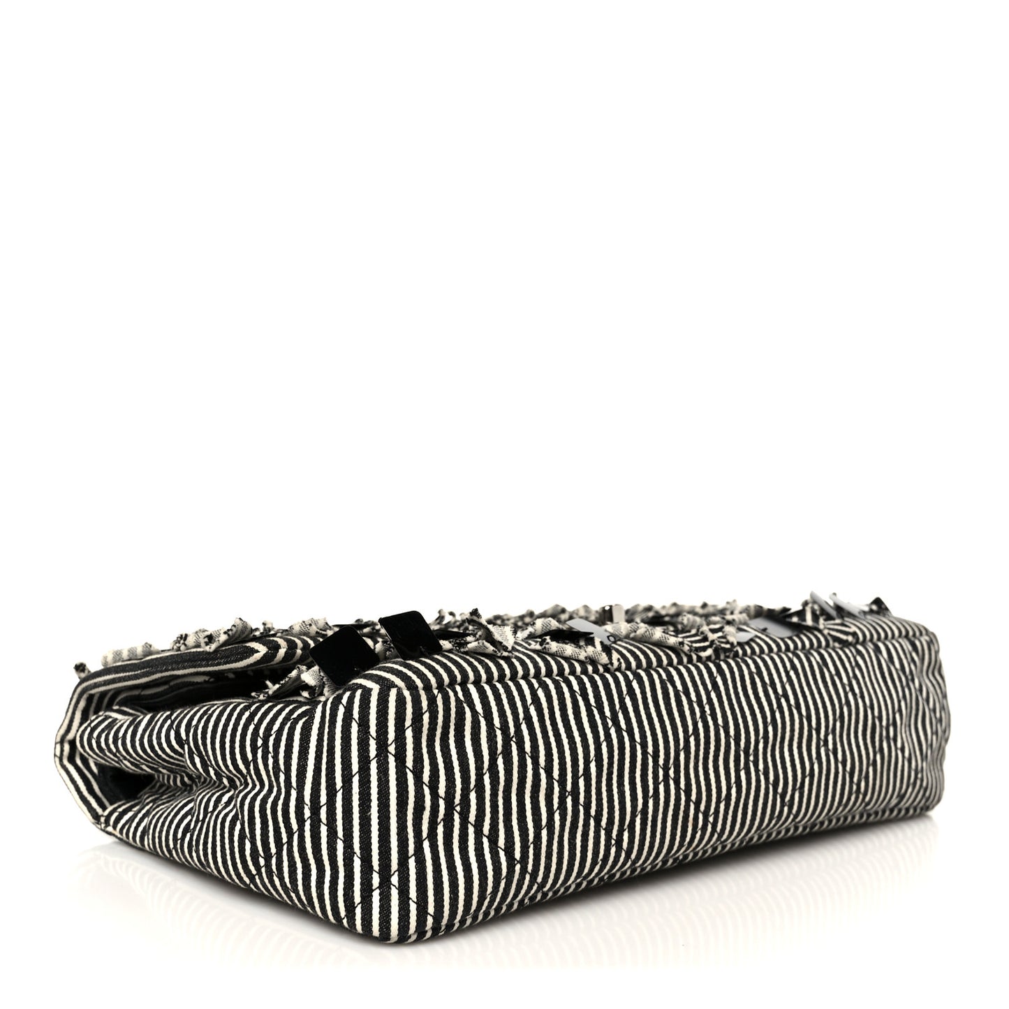 Canvas Sequin Stripe Medium Double Flap Black White