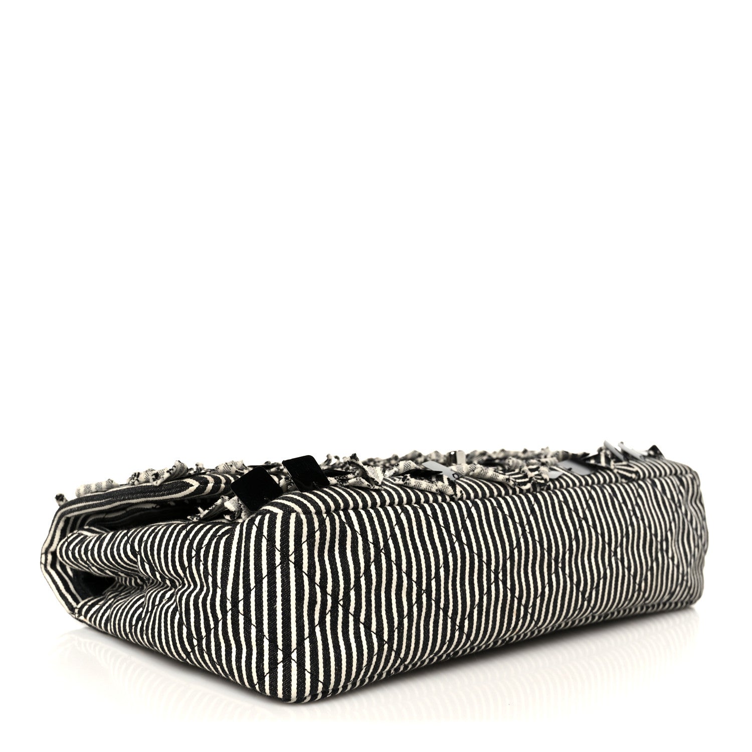 Chanel Canvas Sequin Stripe Medium Double Flap Black White 4 of 11