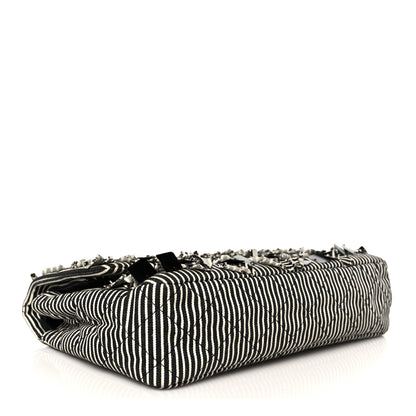 Chanel Canvas Sequin Stripe Medium Double Flap Black White 4 of 11